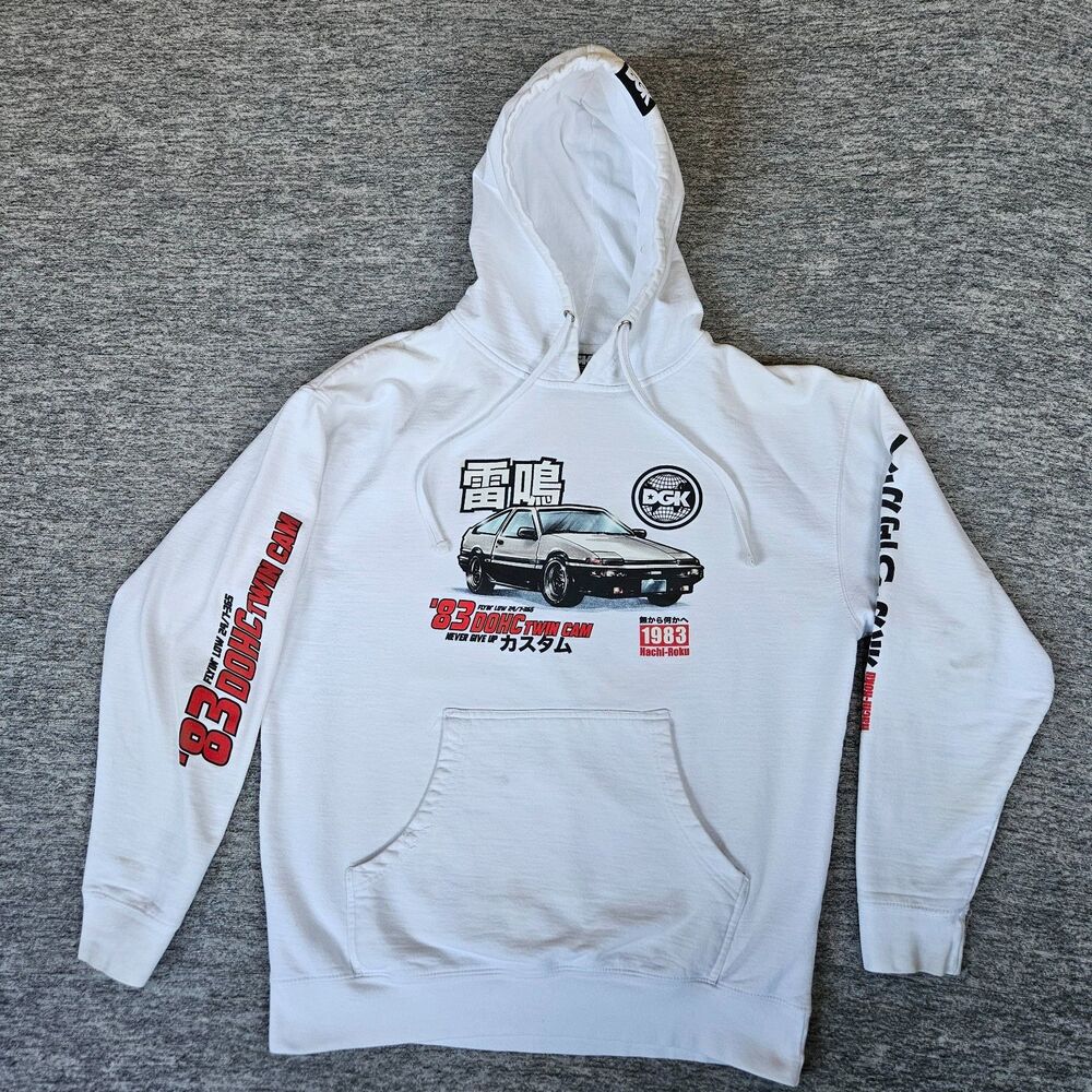 DGK Men’s Graphic Hoodie – White – Size L – Streetwear Car Print Pullover